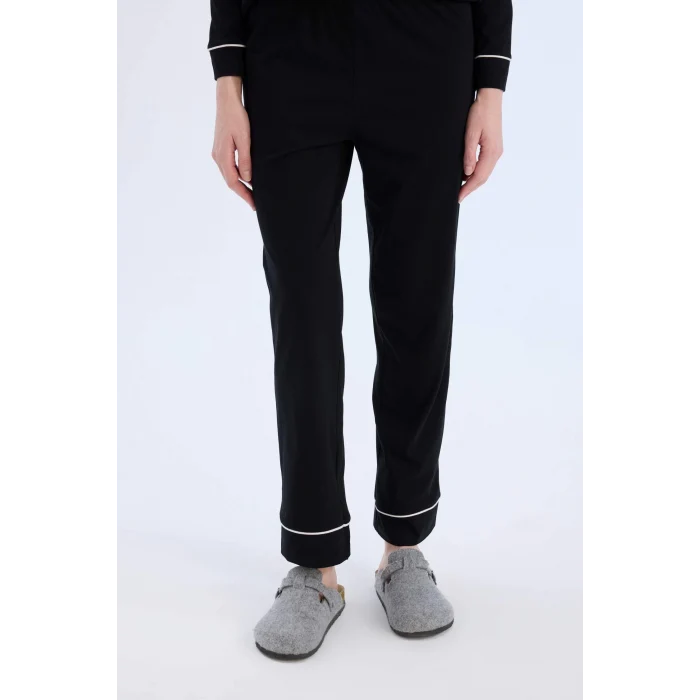 Defacto D6846 Siyah Fall in Love Pijama Takımı Uzun Kollu Pijama Üstü Esnek Belli Uzun Pijama Altı