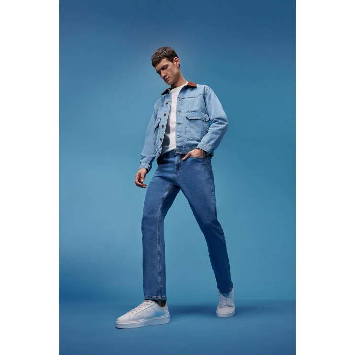 Defacto D9839 Mavi Diago Comfort Fit Yüksek Bel Geniş Paça Düz Paça Jean Pantolon