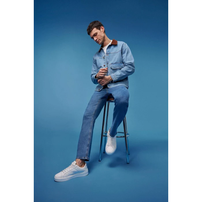 Defacto D9839 Mavi Diago Comfort Fit Yüksek Bel Geniş Paça Düz Paça Jean Pantolon