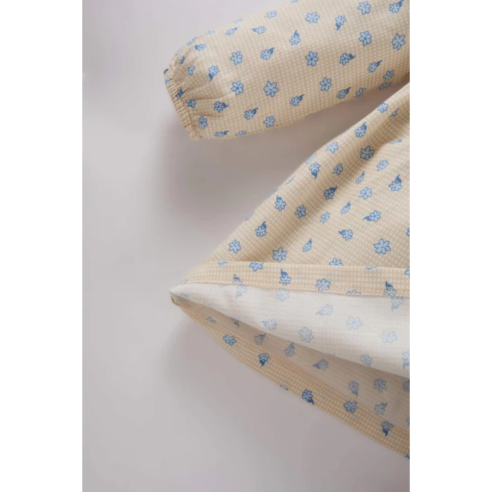 Defacto D9568 Bej Kız Bebek Çiçekli Uzun Kollu Twill Elbise