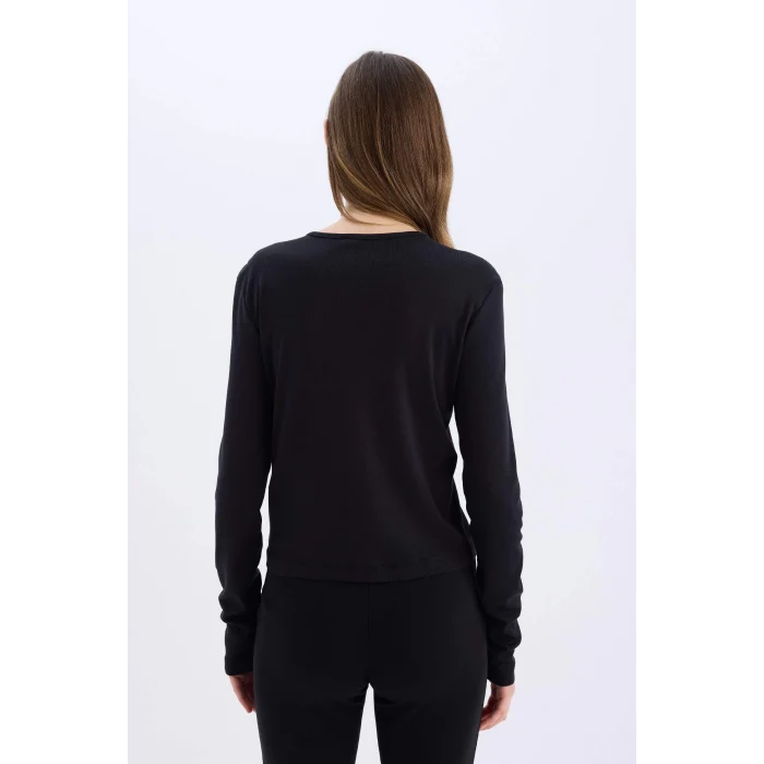 Defacto E7680 Siyah Coool Fitted Ribana Basic Düz Uzun Kollu Tişört