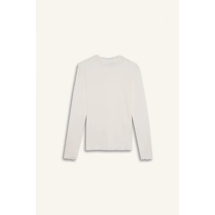 Defacto B2389 Ekru Yarım Balıkçı Yaka Fitilli Kaşkorse Uzun Kollu Tişört