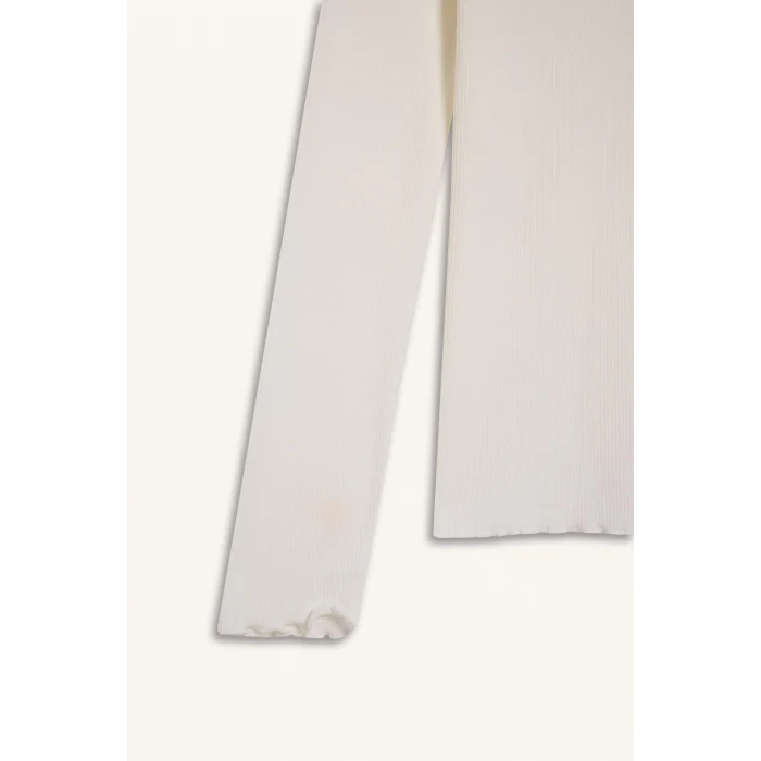 Defacto B2389 Ekru Yarım Balıkçı Yaka Fitilli Kaşkorse Uzun Kollu Tişört