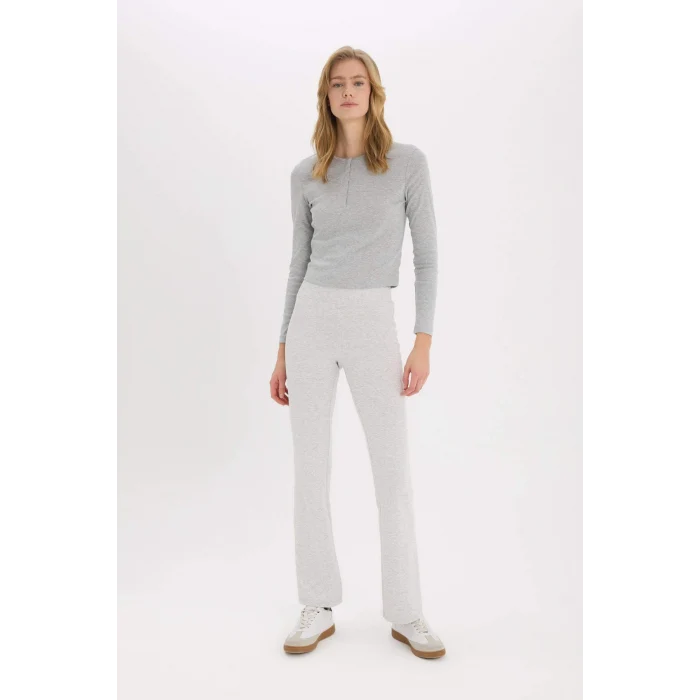 Defacto E7680 Gri Coool Fitted Düğmeli Yaka Ribana Uzun Kollu Tişört