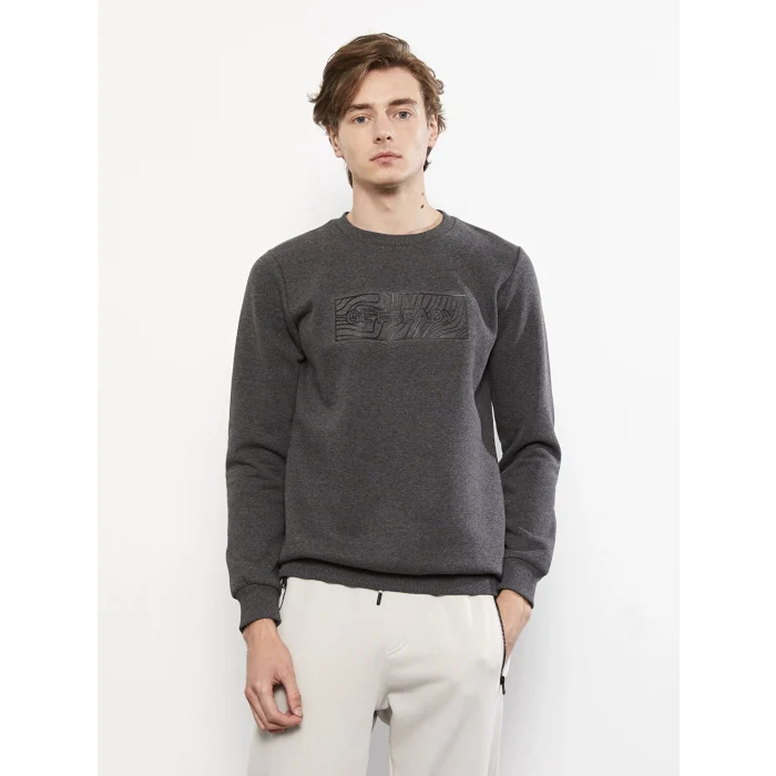 LCW Casual ANTRASİT Bisiklet Yaka Uzun Kollu Baskılı Erkek Kalın Sweatshirt