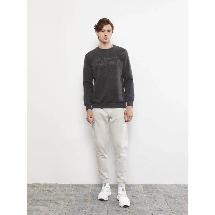 LCW Casual ANTRASİT Bisiklet Yaka Uzun Kollu Baskılı Erkek Kalın Sweatshirt
