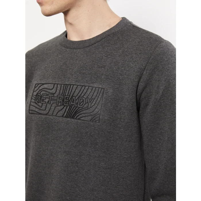 LCW Casual ANTRASİT Bisiklet Yaka Uzun Kollu Baskılı Erkek Kalın Sweatshirt