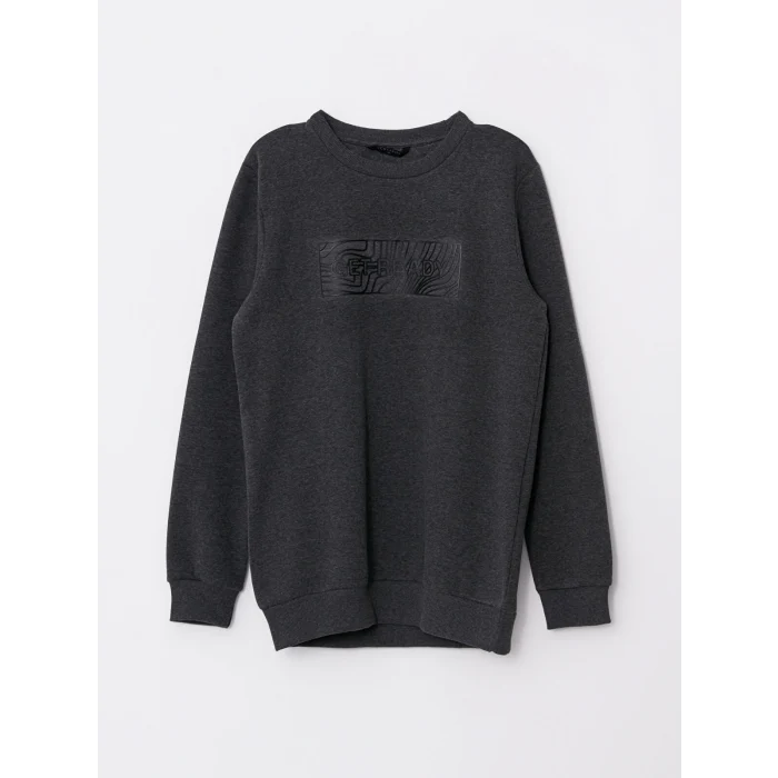 LCW Casual ANTRASİT Bisiklet Yaka Uzun Kollu Baskılı Erkek Kalın Sweatshirt