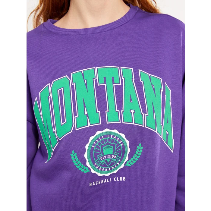 LCW Vision MOR Bisiklet Yaka Baskılı Kadın Kalın Sweatshirt