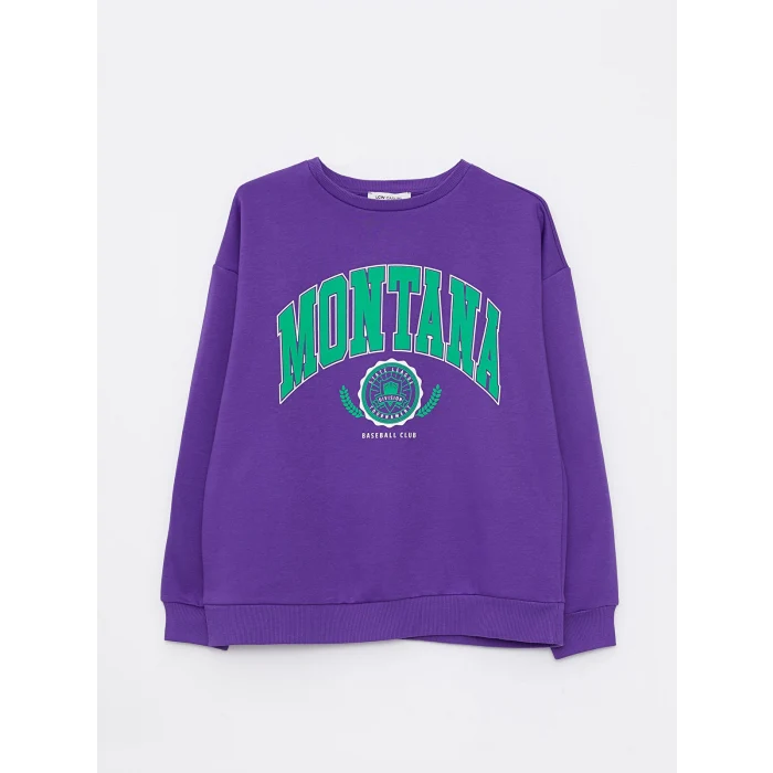 LCW Vision MOR Bisiklet Yaka Baskılı Kadın Kalın Sweatshirt