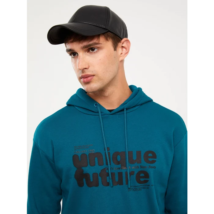 LCW Casual PETROL Uzun Kollu Baskılı Erkek Kalın Hoodie