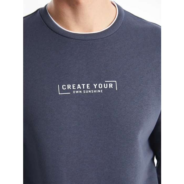 LCWAIKIKI Classic ANTRASİT Bisiklet Yaka Uzun Kollu Baskılı Erkek Kalın Sweatshirt