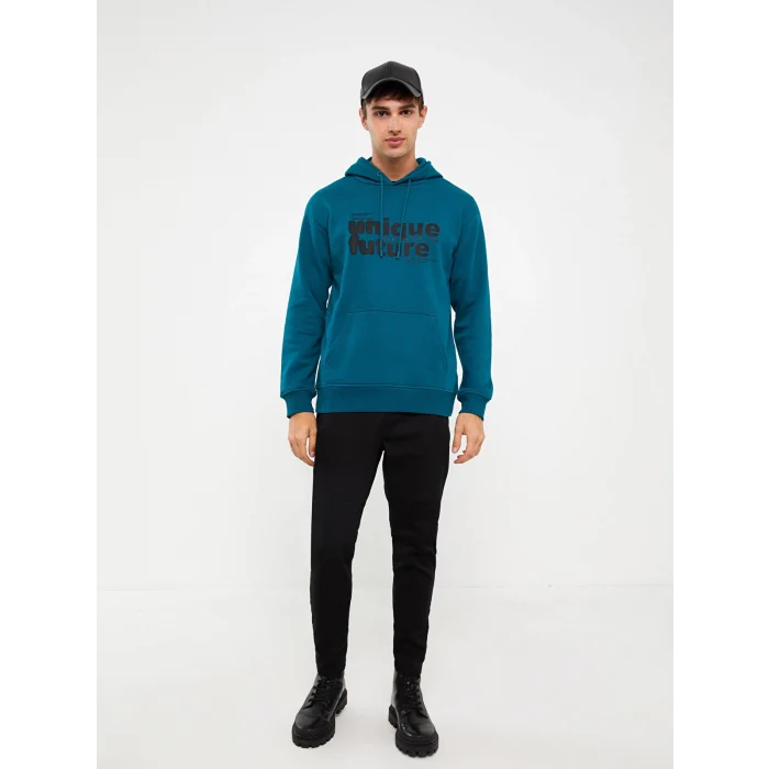 LCW Casual PETROL Uzun Kollu Baskılı Erkek Kalın Hoodie