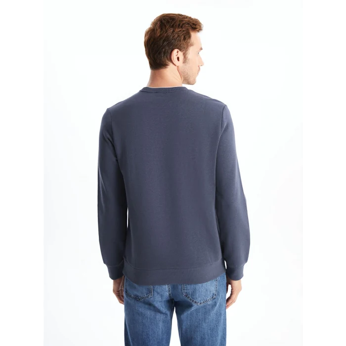 LCWAIKIKI Classic ANTRASİT Bisiklet Yaka Uzun Kollu Baskılı Erkek Kalın Sweatshirt