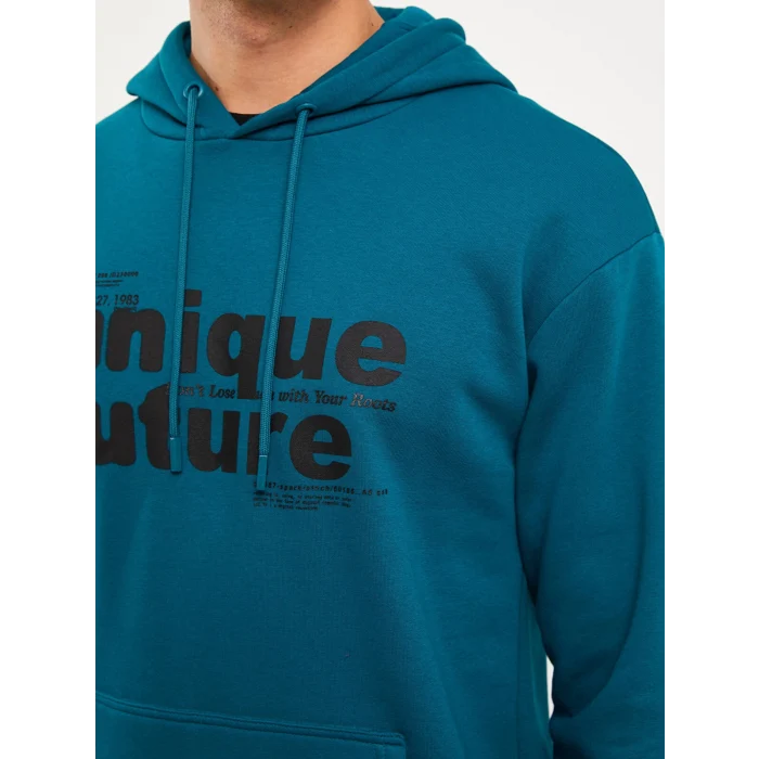 LCW Casual PETROL Uzun Kollu Baskılı Erkek Kalın Hoodie