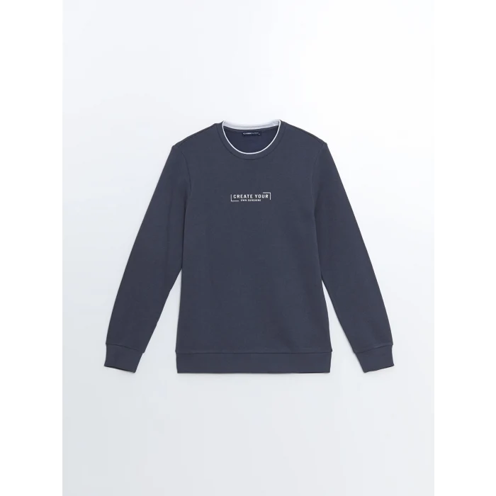 LCWAIKIKI Classic ANTRASİT Bisiklet Yaka Uzun Kollu Baskılı Erkek Kalın Sweatshirt