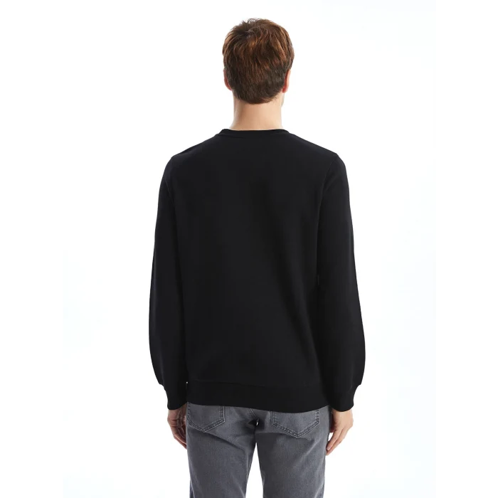 LCWAIKIKI Classic SİYAH Bisiklet Yaka Uzun Kollu Baskılı Erkek Kalın Sweatshirt