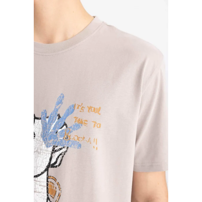 Defacto B4318 Gri Regular Fit Bisiklet Yaka Baskılı Kısa Kollu Tişört