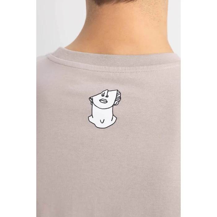 Defacto B4318 Gri Regular Fit Bisiklet Yaka Baskılı Kısa Kollu Tişört