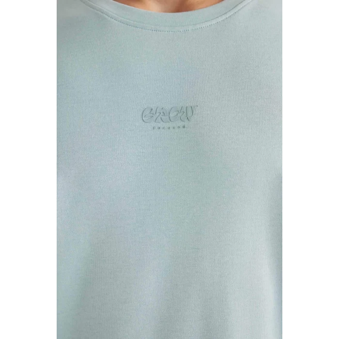 Defacto B4220 Yeşil Comfort Regular Fit Rahat Kalıp Bisiklet Yaka Baskılı Kısa Kollu Ağır Kumaş Tişört