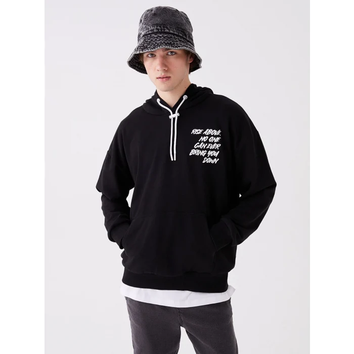LCW Casual SİYAH Uzun Kollu Baskılı Erkek Hoodie
