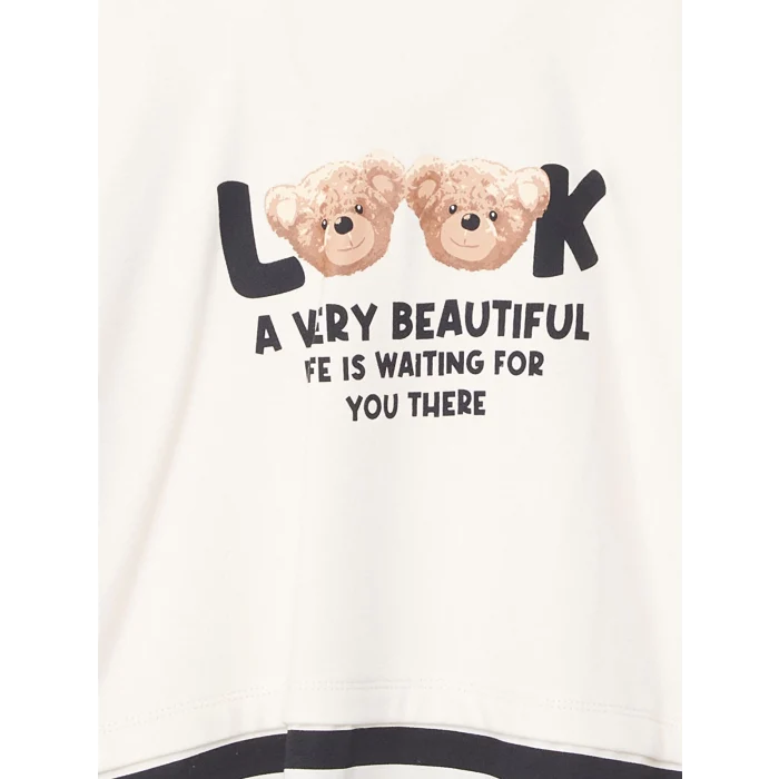 LCW Kids BEJ Kapüşonlu Baskılı Uzun Kollu Kız Çocuk Crop Sweatshirt