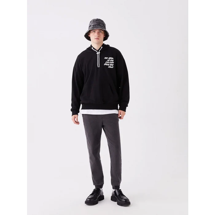LCW Casual SİYAH Uzun Kollu Baskılı Erkek Hoodie