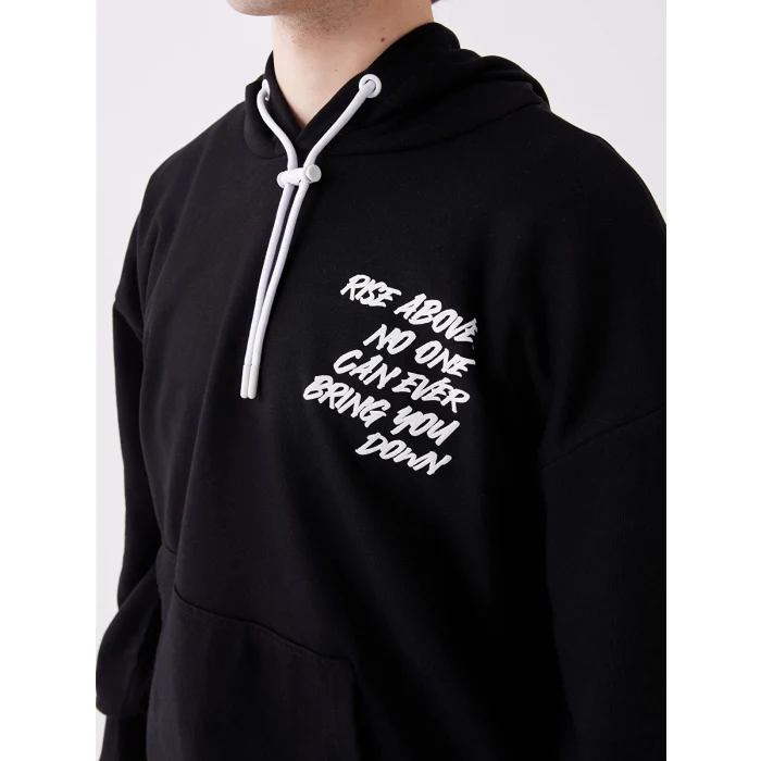 LCW Casual SİYAH Uzun Kollu Baskılı Erkek Hoodie