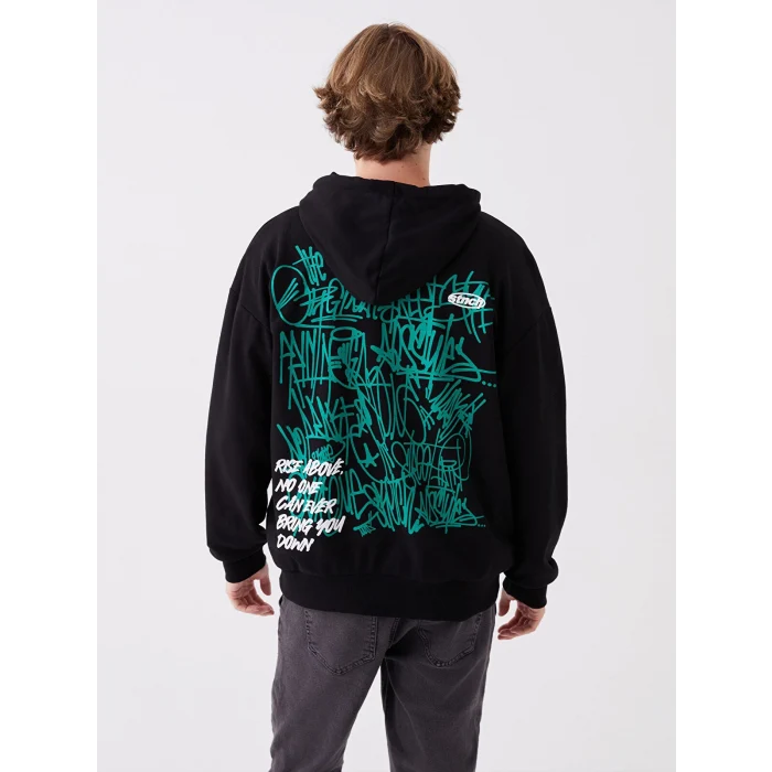 LCW Casual SİYAH Uzun Kollu Baskılı Erkek Hoodie