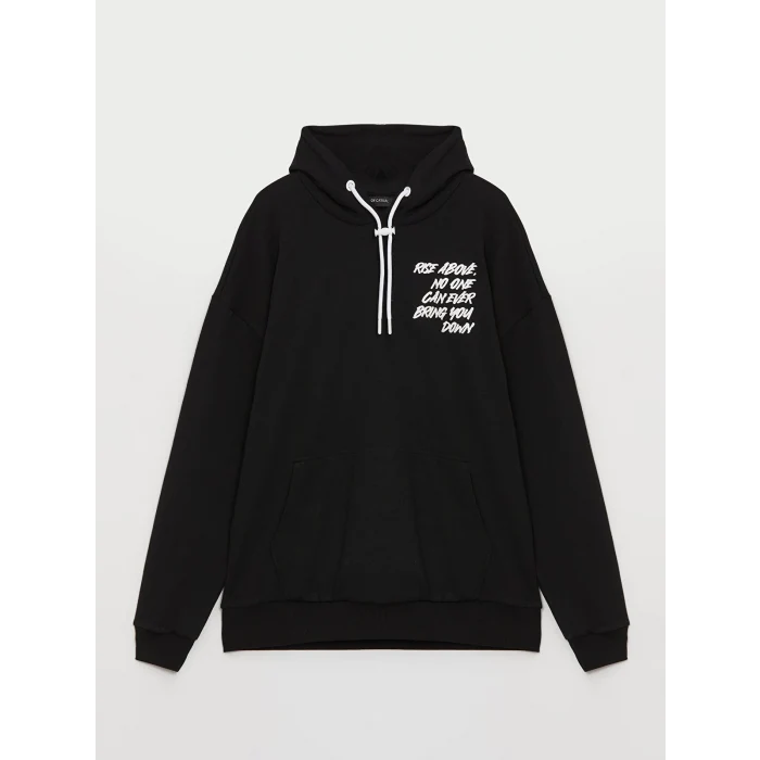 LCW Casual SİYAH Uzun Kollu Baskılı Erkek Hoodie