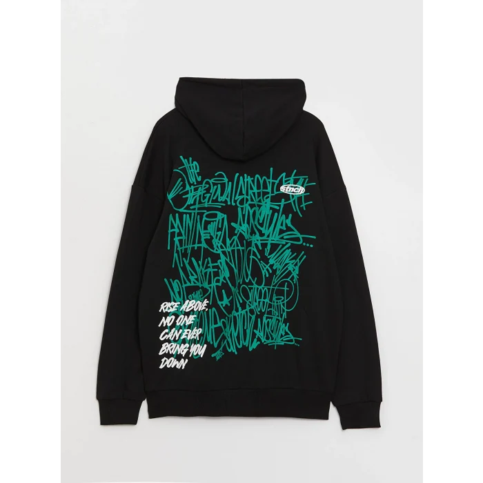 LCW Casual SİYAH Uzun Kollu Baskılı Erkek Hoodie