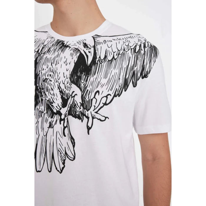 Defacto B8485 Beyaz Regular Fit Bisiklet Yaka Baskılı Kısa Kollu Tişört