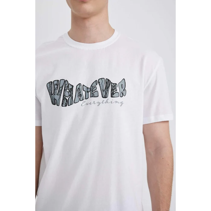 Defacto B8483 Beyaz Regular Fit Bisiklet Yaka Baskılı Kısa Kollu Tişört