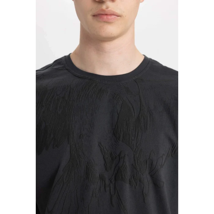 Defacto B8485 Antrasit Regular Fit Bisiklet Yaka Baskılı Kısa Kollu Tişört