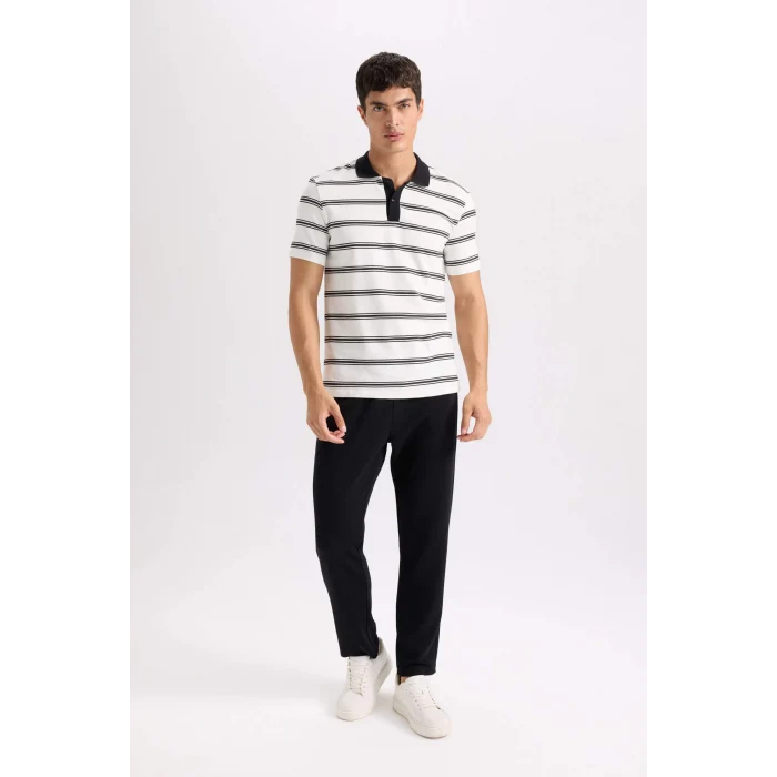 Defacto D4720 Beyaz Slim Fit Dar Kesim Çizgili Polo Tişört