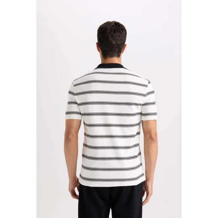 Defacto D4720 Beyaz Slim Fit Dar Kesim Çizgili Polo Tişört