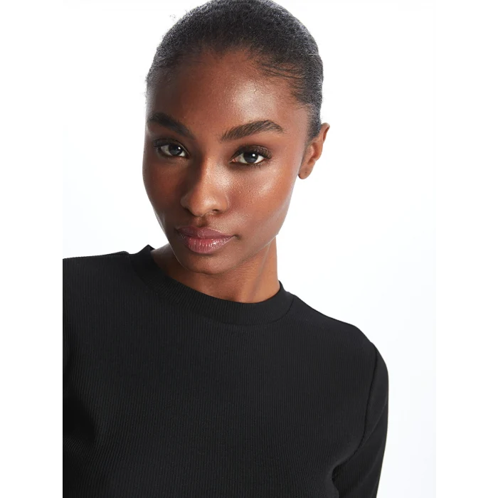 LCW Vision SİYAH Bisiklet Yaka Düz Uzun Kollu Kadın Elbise