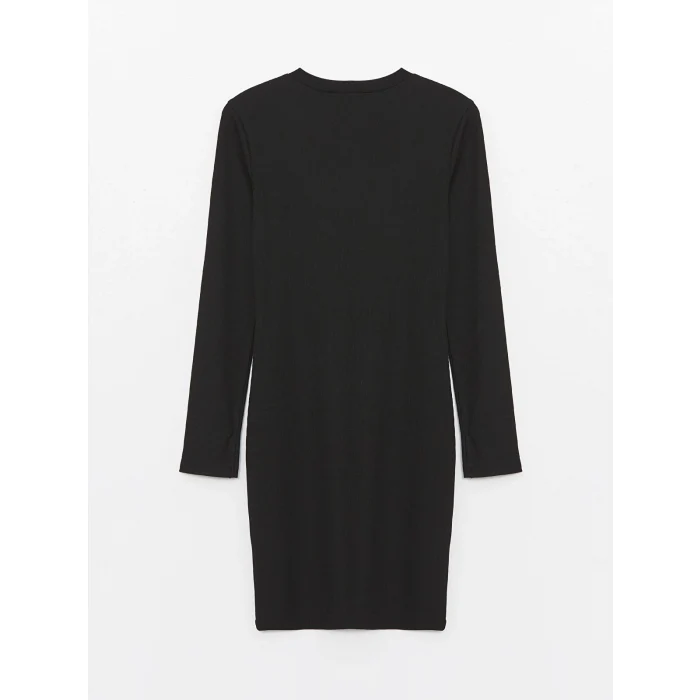 LCW Vision SİYAH Bisiklet Yaka Düz Uzun Kollu Kadın Elbise