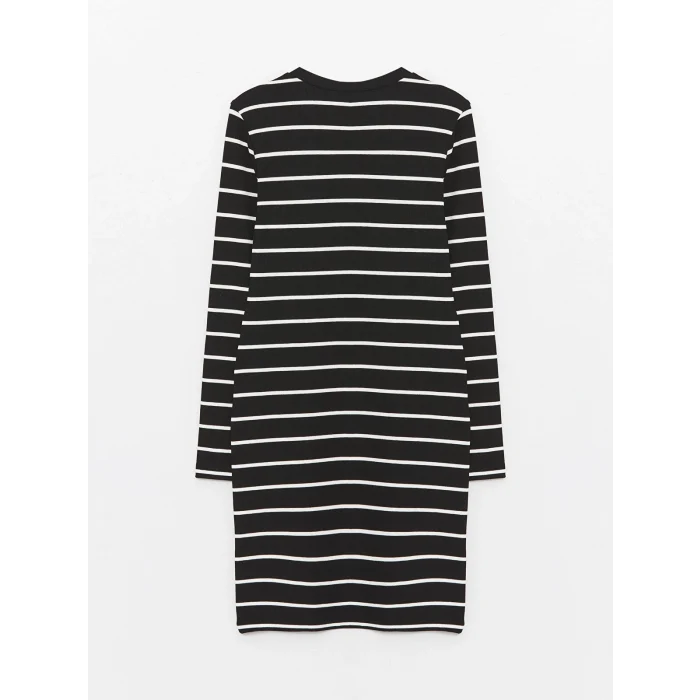 LCW Vision SİYAH Bisiklet Yaka Çizgili Uzun Kollu Kadın Elbise