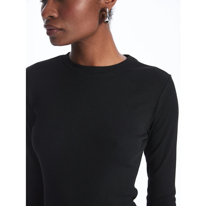 LCW Vision SİYAH Bisiklet Yaka Düz Uzun Kollu Kadın Elbise