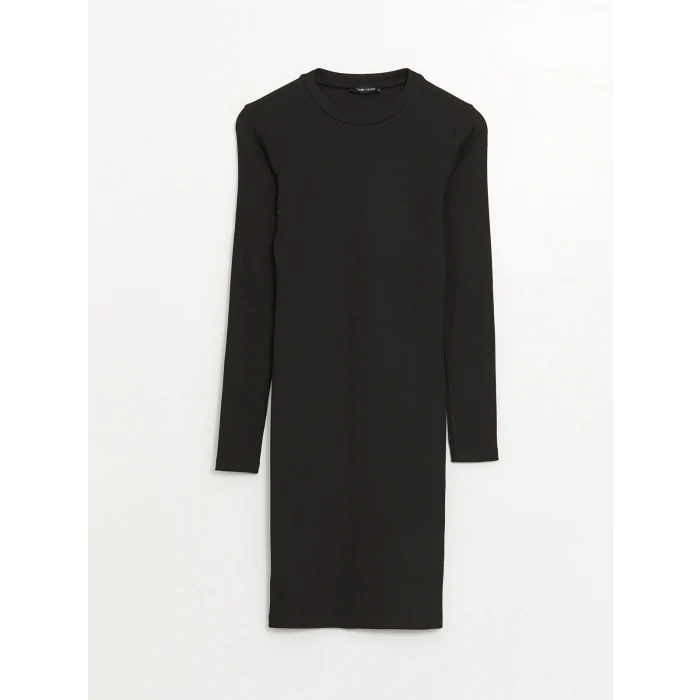 LCW Vision SİYAH Bisiklet Yaka Düz Uzun Kollu Kadın Elbise