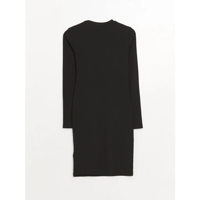 LCW Vision SİYAH Bisiklet Yaka Düz Uzun Kollu Kadın Elbise