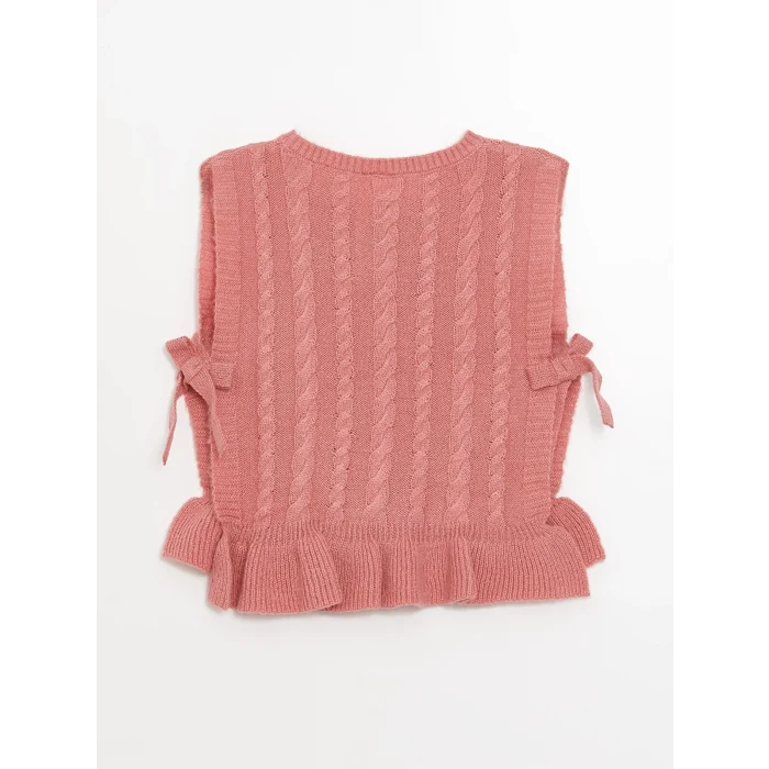 LCW Kids EKRU Bisiklet Yaka Kız Çocuk Elbise ve Süveter 2li Takım