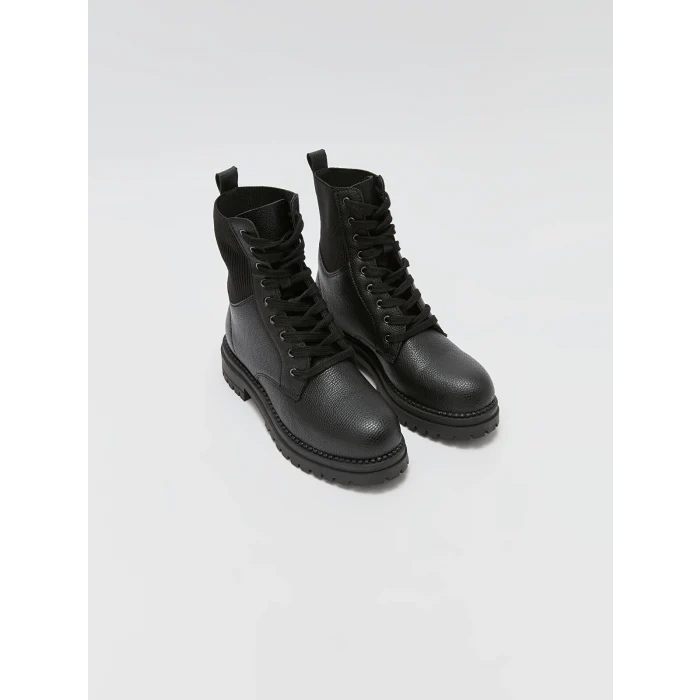 LC WAIKIKI SİYAH Deri Görünümlü Bağcıklı Kadın Bot