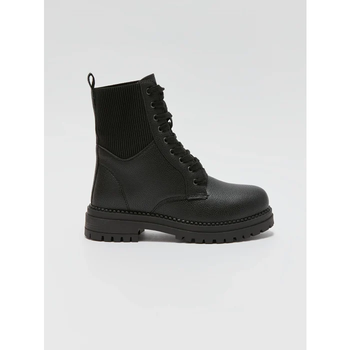 LC WAIKIKI SİYAH Deri Görünümlü Bağcıklı Kadın Bot