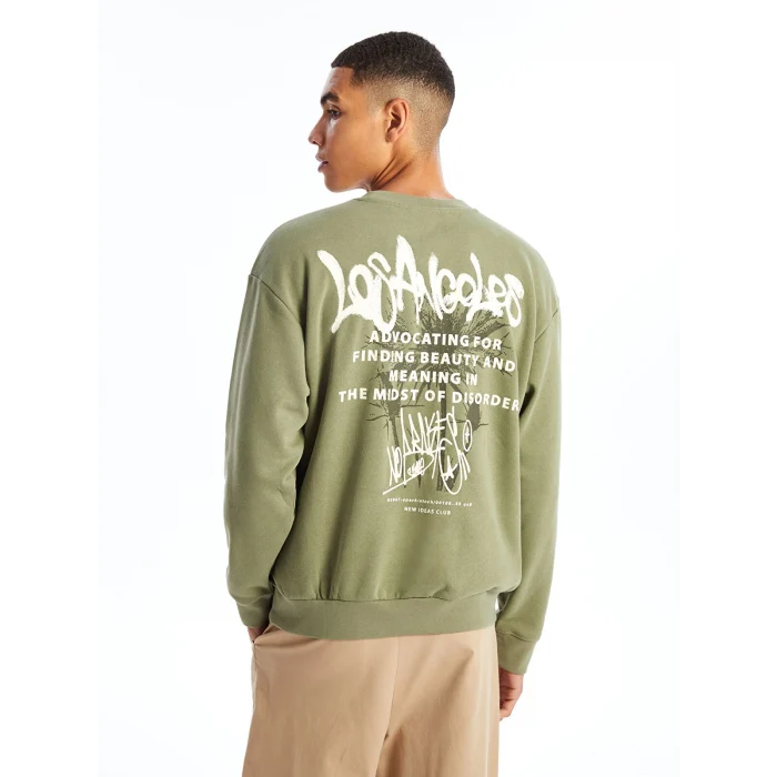 XSIDE YEŞİL Bisiklet Yaka Uzun Kollu Baskılı Erkek Kalın Sweatshirt