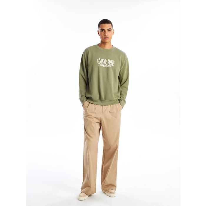 XSIDE YEŞİL Bisiklet Yaka Uzun Kollu Baskılı Erkek Kalın Sweatshirt