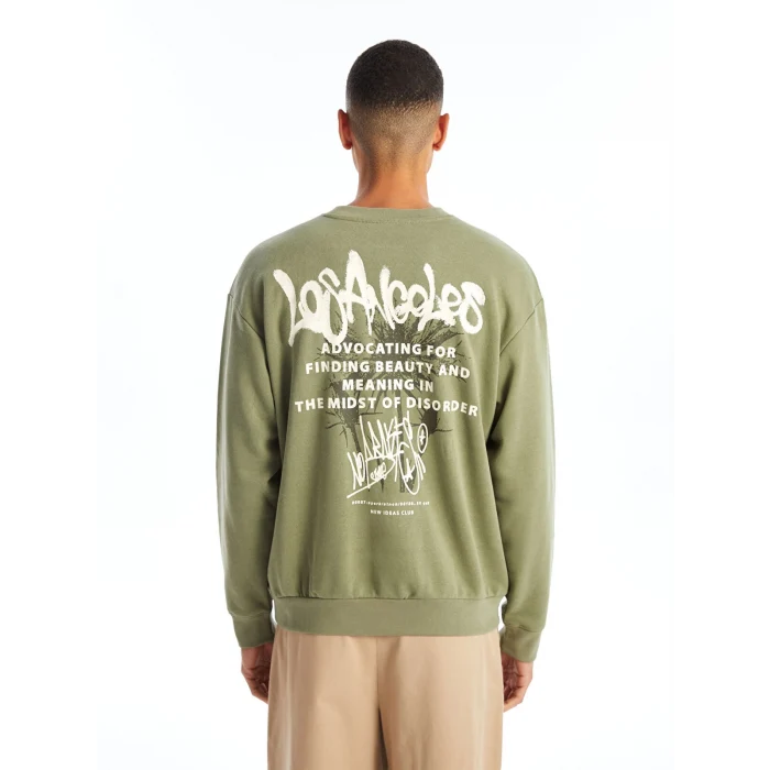 XSIDE YEŞİL Bisiklet Yaka Uzun Kollu Baskılı Erkek Kalın Sweatshirt