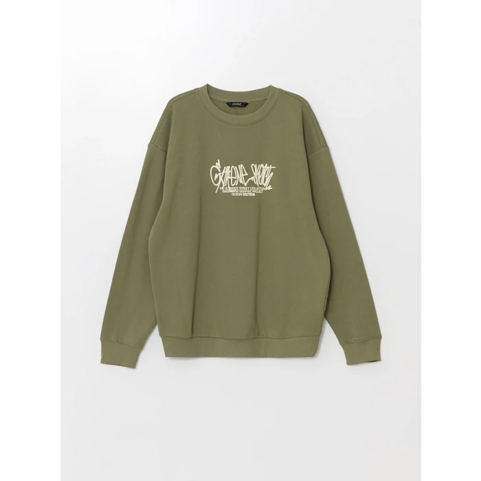 XSIDE YEŞİL Bisiklet Yaka Uzun Kollu Baskılı Erkek Kalın Sweatshirt