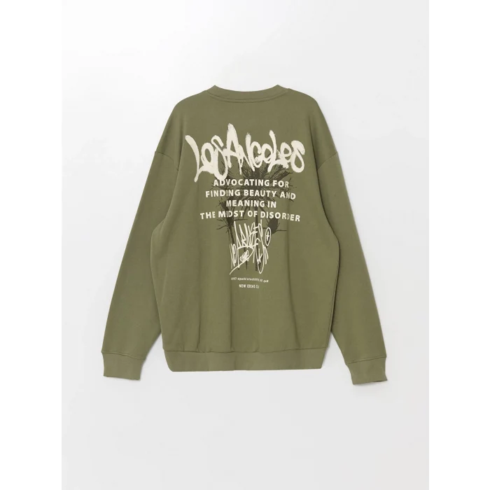 XSIDE YEŞİL Bisiklet Yaka Uzun Kollu Baskılı Erkek Kalın Sweatshirt